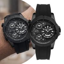 Relógio Masculino Preto Analógico de Pulso Cronógrafo Com Caixa de Aço Inoxidável e Pulseira de Silicone à Prova D Água Grande Robusto Technos