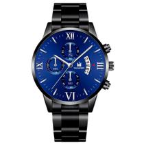 Relógio Masculino Preto Azul de Pulso Elegante
