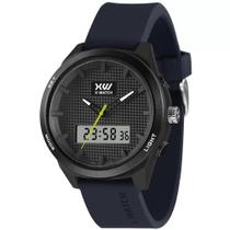 Relógio Masculino Preto Azul Silicone X-Watch Anadigi + NF
