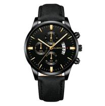 Relógio Masculino Preto Black Motion Detalhes Dourados