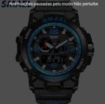Relógio masculino preto com azul casual esporte LED Digital à Prova D'água SMAEL