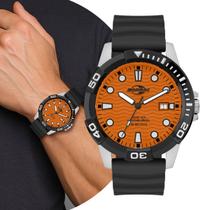 Relógio Masculino Preto e Laranja Analógico de Pulso Movimento Quartzo com Pulseira de Silicone e Caixa de Aço Inoxidável à Prova D Água Mormaii