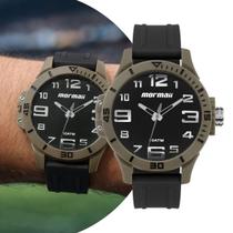 Relógio Masculino Preto e Marrom Analógico de Pulso com Pulseira de Silicone à Prova D Água Tático Militar Casual e Esportivo Mormaii