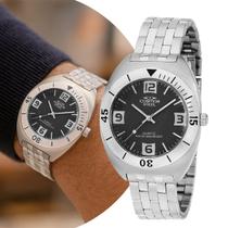 Relógio Masculino Preto e Prata Analógico de Pulso com Pulseira e Caixa de Aço Inoxidável à Prova D Água Casual Social Luxo Elegante Cosmos