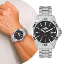 Relógio Masculino Preto e Prata Analógico de Pulso Movimento Quartzo Pulseira e Caixa de Aço Inoxidável à Prova D Água Luxo Casual Social Mormaii