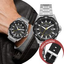 Relógio Masculino Preto e Prata Troca a Pulseira Kit com 2 Pulseiras em Aço Inoxidável à Prova D Água Luxo Elegante Casual Social Technos