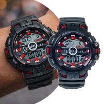 Relógio Masculino Preto e Vermelho com Pulseira de Silicone à Prova D Água Shock Militar Tático Casual e Esportivo Tuguir