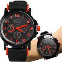 relogio masculino preto social silicone qualidade premium aço inox ajustavel vermelho casual original analogico presente