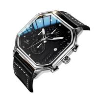 Relógio Masculino Quadrado À Prova d'Água Com Cronógrafo, Pulseira De Couro Luminosa OLEVS 9950