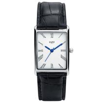 Relógio Masculino Quadrado Prata Couro Croco Preto