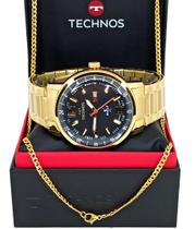 Relógio Masculino Redondo Technos Golf Aço Dourado Luxo 2115MWD/1P Original