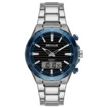 Relógio Masculino Seculus Anadigi Solar Aço Azul Cronômetro 77292gsvoa1