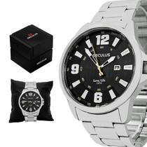 Relogio Masculino Seculus Analogico Aço Inoxidavel Prata Mostrador Preto Calendario Original Resistente a Agua 2 Anos de Garantia 44219GOSVNA1