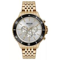 Relógio Masculino Seculus Cronógrafo Dourado 44163gpsvda2 Correia Dourado-escuro Bisel Preto