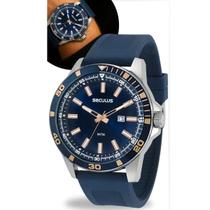Relógio Masculino Seculus Esportivo Silicone Prata Azul-mar