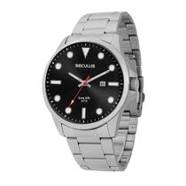 Relógio Masculino Seculus Prata Aço Inoxidável Mostrador Preto Original Resistente à Água 44217G0SVNA1