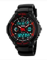 Relógio masculino skmei 0931 esportivo analógico e digital preto vermelho borracha