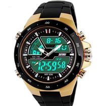 Relógio masculino skmei 1016 digital analógico esportivo multifunção preto dourado