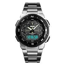 Relógio masculino skmei 1370 prata inox prova dágua social analógico digital casual ponteiro luminoso