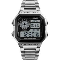 Relógio Masculino Skmei Digital Quadrado Esportivo Prateado 1335