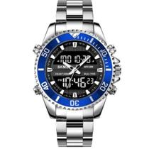 Relógio Masculino Skmei Prateado Anadigi Grande 1850 Detalhe Azul