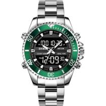 Relógio Masculino Skmei Prateado Anadigi Grande 1850 Detalhe Verde