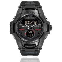 Relógio masculino smael mod 1805 estilo militar sport dual-time cor preto