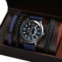Relógio Masculino Social Alfa Luxuoso + Kit Pulseiras