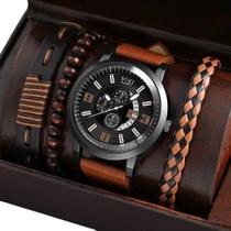 Relógio Masculino Social Alfa Luxuoso + Kit Pulseiras