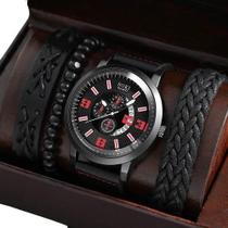 Relógio Masculino Social Alfa Luxuoso + Kit Pulseiras