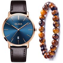 Relógio Masculino Social Dourado Olevs Pulseira Marrom