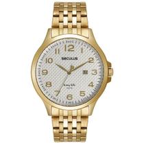 Relógio Masculino Social Visor Texturizado Dourado - Seculus Relógio Masculino Social Visor Texturizado Dourado - Seculus