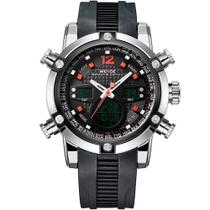 Relógio Masculino Social Weide Esporte Prata e Vermelho Relógio Masculino Social Weide Esporte Prata e Vermelho
