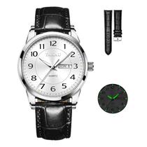 Relógio Masculino Taxau com Pulseira de Couro - Mostrador Branco e Data