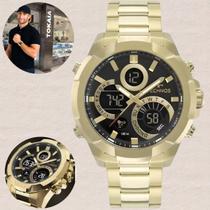 Relógio Masculino Technos Anadigi Redondo Aço Inox Prova Dágua 10 ATM Casual Dourado W23721AAA/1P Relógio Masculino Technos Anadigi Redondo Aço Inox Prova Dágua 10 ATM Casual Dourado W23721AAA/1P