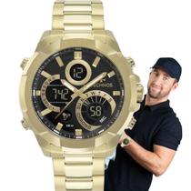 Relógio Masculino Technos Anadigi Redondo Aço Inox Prova Dágua 10 ATM Casual Dourado W23721AAA1P