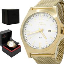 Relogio Masculino Technos Analogico Aço Inoxidavel Dourado Calendario Steel Social Original Resistente a Agua 1 Ano de Garantia 2115NCZ1D