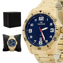 Relogio Masculino Technos Analogico Aço Inoxidavel Dourado Mostrador Azul Performance Militar Original Resistente a Agua 1 Ano de Garantia 2115MYL1A