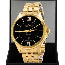 Relogio Masculino Technos Analogico Aço Inoxidavel Dourado Mostrador Preto Executive Social Original Resistente a Agua 1 Ano de Garantia RT2117LFB1P