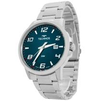 Relogio Masculino Technos Analogico Aço Inoxidavel Prata Mostrador Azul Racer Calendario Original Resistente a Agua 1 Ano de Garantia 2315LAT1A