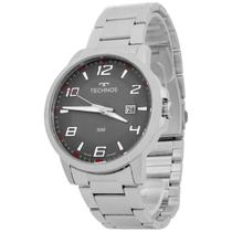 Relogio Masculino Technos Analogico Aço Inoxidavel Prata Mostrador Cinza Racer Calendario Original Resistente a Agua 1 Ano de Garantia 2315LAT1C