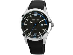 Relogio Masculino Technos Analogico Aço Inoxidavel Prata Pulseira Silicone Preto Racer Original Resistente a Agua 1 Ano de Garantia RT2115KPT