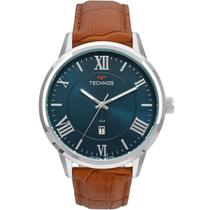 Relógio Masculino Technos Classic Executive Prata Aço Inoxidável Pulseira de Couro Marrom 2115MTX/0A