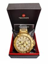 Relógio masculino technos gigante analógico dourado inox 10atm a prova dágua legacy grande