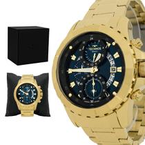 Relogio Masculino Technos Legacy Analogico Aço Inoxidavel Dourado Azul Cronografo Original Resistente a Agua 1 Ano de Garantia RT15EMSA