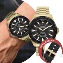 Relógio Masculino Technos Skydiver Dourado e Preto Digital e Analógico Troca a Pulseira Kit com 2 Pulseiras à Prova D Água Social Casual Luxo Elegante Relógio Masculino Technos Skydiver Dourado e Preto Digital e Analógico Troca a Pulseira Kit com 2 Pulseiras à Prova D Água Social Casual Luxo Elegante