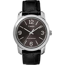 Relógio masculino Timex TW2R86600 clássico 39 mm preto/prateado com pulseira de couro com padrão croco