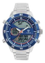Relógio Masculino Tuguir Anadigi Tg1161 - Prata E Azul