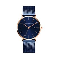 Relógio Masculino Ultra Fino Azul Escuro Com Design Clássico Bauhaus, À Prova d'Água, Em Aço