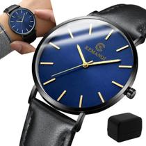Relógio Masculino Ultrafino Black Quartz Fundo ul + Caixa